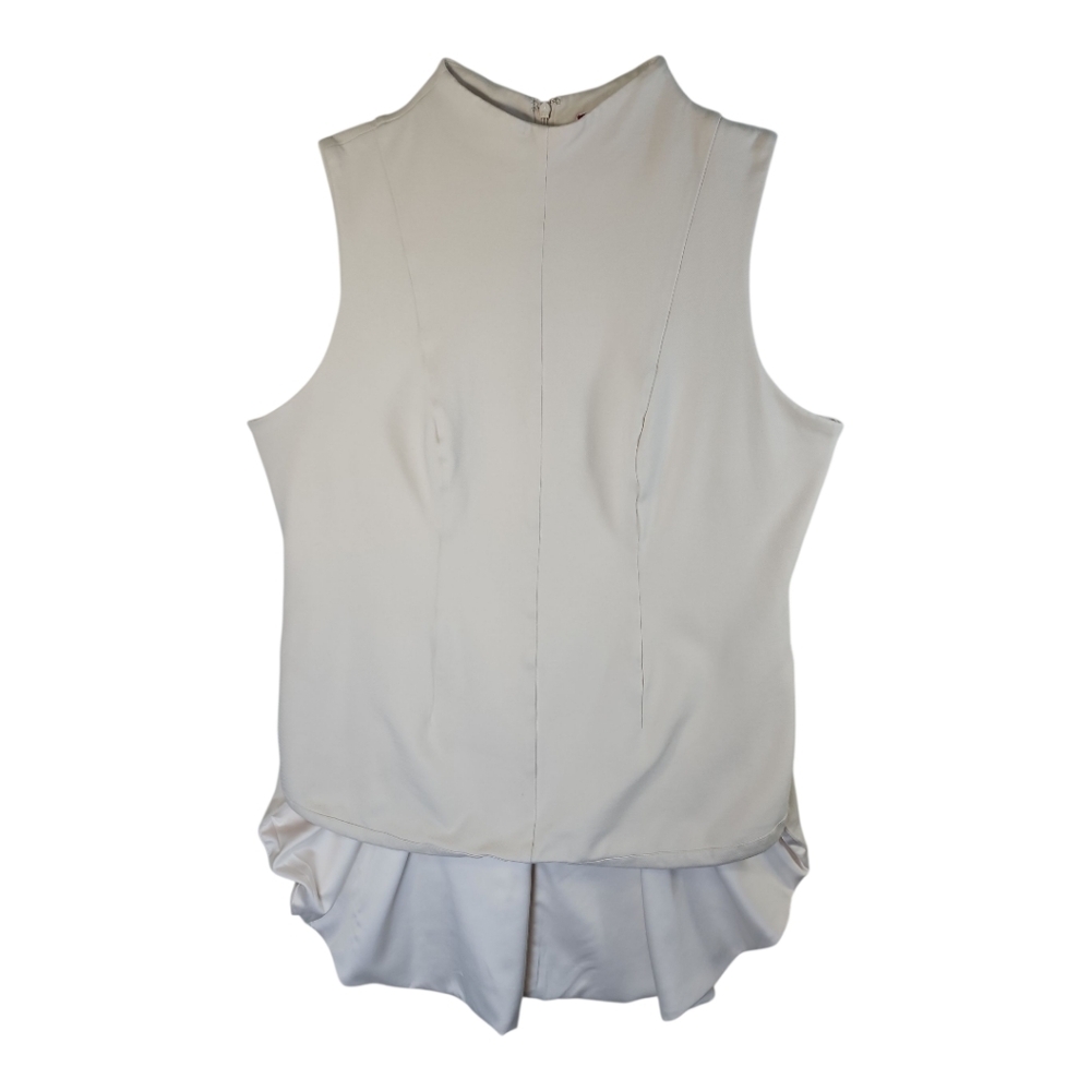 G.I.L.I. Sleeveless Funnel Neck Cream Satin Lined High Low Blouse Sz 16